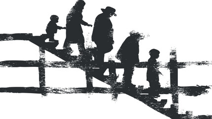 Silhouette of a family walking together across a bridge symbolizing connection and journey.