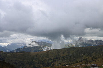 View of low clouds in the mountains before the storm