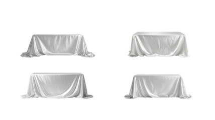 Table covered with white cloth on transparent background png