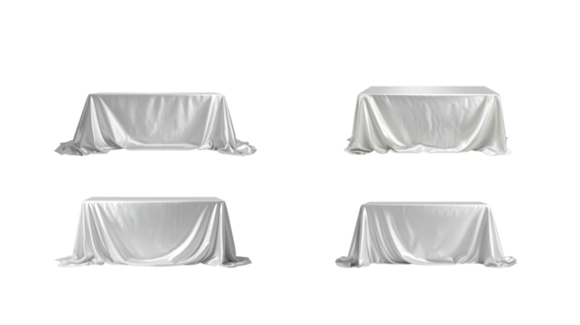 Table covered with white cloth on transparent background png