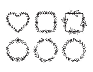 Obraz premium Delicate Floral and Foliage Frames A Collection of Hand Drawn Botanical Wreaths for Invitations and Designs
