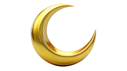 Golden crescent moon isolated on transparent background, a symbol of islamic culture and tradition, shining brightly in the night sky, a celestial wonder