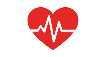 Red Heart Icon with Cardiogram Waves.
