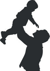 A joyful silhouette of a parent lifting a child in the air during playtime.