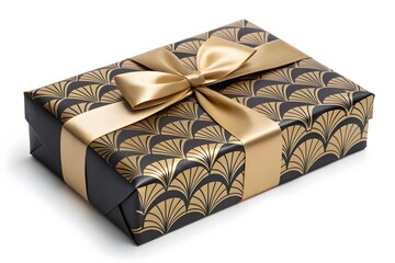 Elegantly Wrapped Gift with Golden Bow on Isolated Background
