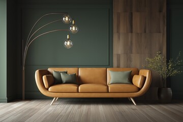 Elegant Modern Living Room with a Leather Sofa and an Arc Floor Lamp