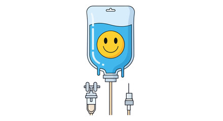 Cartoon IV bag with a happy smiley face inside medical infusion.