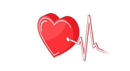 Red 3D Heart with Dynamic Heartbeat Line.