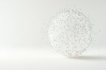 Colorful network sphere floating on a light background showcasing modern digital art and technology concepts in an abstract design