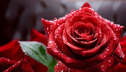 Vibrant Red Rose With Delicate Water Droplets Perfect For Romantic Designs Weddings And Floral Arrangements Evoking Feelings Of Love And Beauty