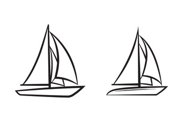 Sailing Vessels Graphic Illustration of Two Black Outlined Sailboats on a White Background Maritime Theme Nautical Design