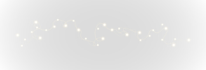 Christmas and New Year glowing garlands of bulbs and lights. Design element for holiday cards, backgrounds, business cards, vector png on transparent background.