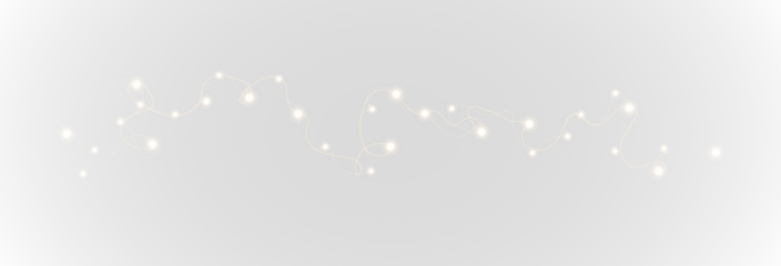 Christmas and New Year glowing garlands of bulbs and lights. Design element for holiday cards, backgrounds, business cards, vector png on transparent background.