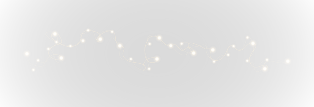 Christmas and New Year glowing garlands of bulbs and lights. Design element for holiday cards, backgrounds, business cards, vector png on transparent background. - Powered by Adobe