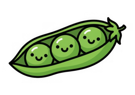 Cute cartoon peas in a pod with happy faces isolated on transparent background - Powered by Adobe