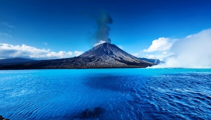 Vibrant Blue Water Volcano Background