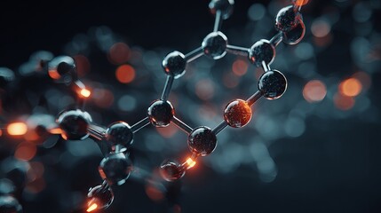 Dynamic molecular structure glowing with energy, representing science, innovation, and discovery