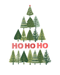 Christmas Tree and HO HO HO greeting cards background, banner, flyer. Happy holidays posters frame typography design. Set Template for advertising, web, social media, web	