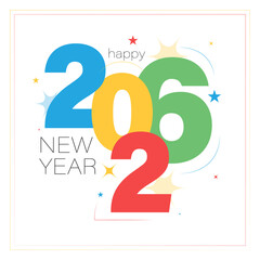 Happy New Year 2026 square color calendar simple linear design. Collection Set template of numbers 2026 New Year card, cover, poster, labels isolated on colorful background.
