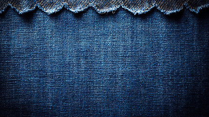 Denim fabric with frayed edges showcasing texture and color dept