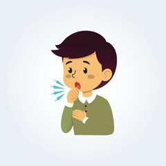 A character illustration of a boy coughing with her arm over her mouth