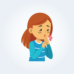 A character illustration of a girl coughing