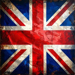 Fototapeta premium A textured, abstract rendition of the UK flag, showcasing bold colors and a distressed, artistic style.