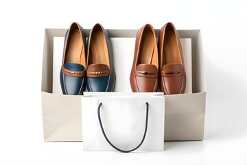 Stylish leather loafers in shopping bags perfect for online store marketing