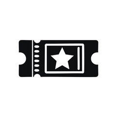 Black and white ticket icon with star cinema movie