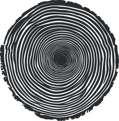 Illustration of a tree stump showing growth rings in a simple black and white design.