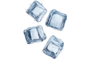 Ice Cubes Clear Frozen Crystal Blocks for Drinks and Refreshments Isolated on White Background