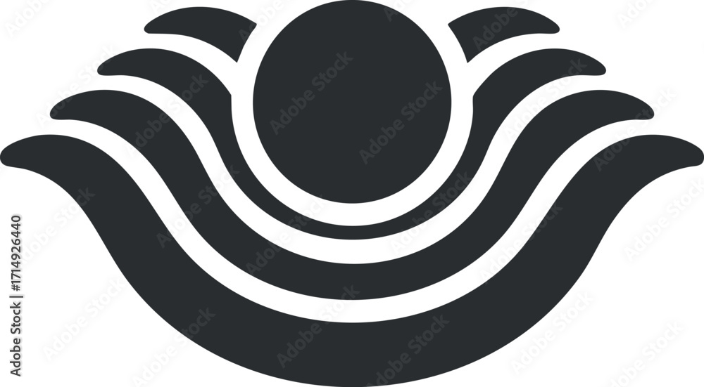Wall mural an abstract black symbol featuring a circle and flowing wave patterns representing harmony and balan