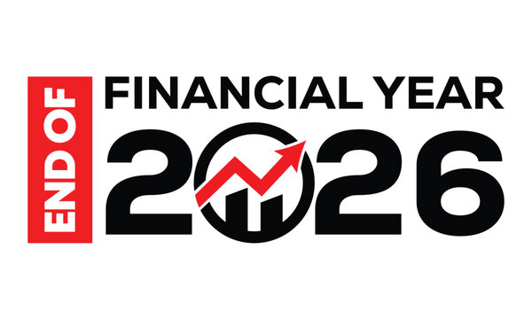 Modern 2026 logo design with bold black text above a red block featuring mirrored white &ldquo;EOFY 2026&rdquo; typography. Clean style, sharp lines, and strong contrast create a striking visual.