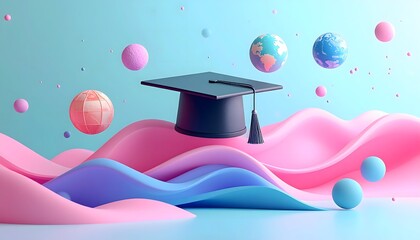 Creative Abstract Background with Fluid Shapes and Floating Education Icons