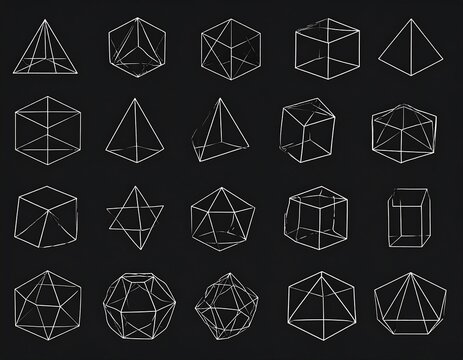 A captivating graphic design featuring various geometric shapes, elegantly outlined in white against a dark backdrop.