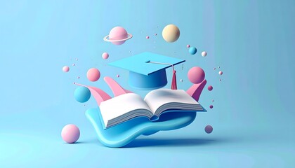 Creative Abstract Background with Fluid Shapes and Floating Education Icons