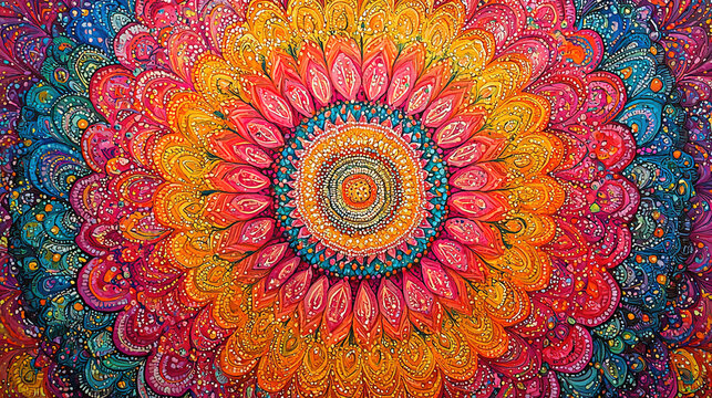 Colorful mandala artwork featuring intricate floral patterns in