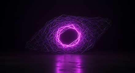 Futuristic glowing purple light vortex, an abstract digital energy tunnel creating a dynamic portal, symbolizing advanced technology and infinite possibilities