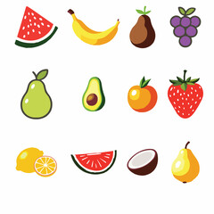 Colorful vector illustration of various fresh fruits.