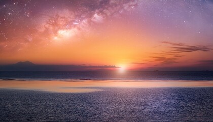 Fototapeta premium Tranquil Sunset Over Ocean With Subtle Starry Sky And Reflections