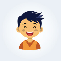 A cartoon character illustration of a boy laughing with an open mouth and an orange colored shirt
