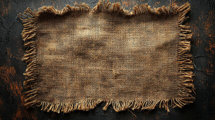 Rustic burlap fabric lying flat on a dark textured surface, disp