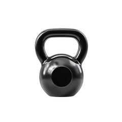 black kettlebell with smooth glossy surface isolated on a transparent background, in a PNG format