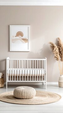 Baby nursery with beige and white accents