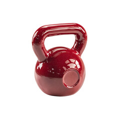 red kettlebell with smooth glossy surface isolated on a transparent background, in a PNG format
