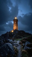 Luminous Lighthouse at Night