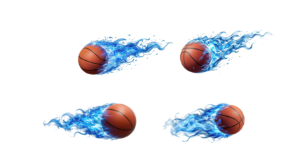 Basketball with blue flames on transparent background png