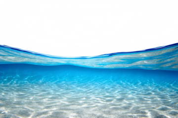 Underwater scene with clear blue water and sandy bottom isolated on white background