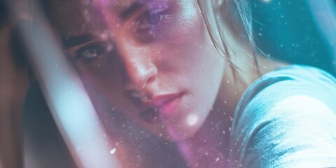 Close-up of a young woman with ethereal lighting effects