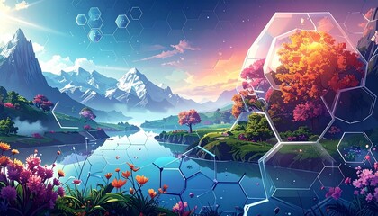 Bio-digital cell grid vector with hexagonal transparency